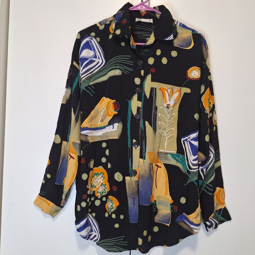 Joanna Vintage 90s 80s Abstract Art Button Up Shirt Size Medium